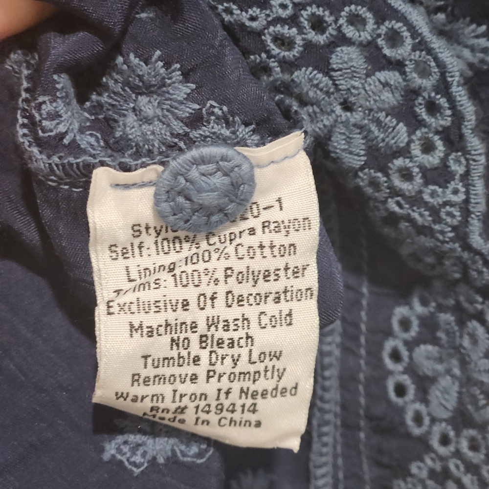 Johnny Was Blue Riza Embroidered Shift Dress size Small - Picture 8 of 9